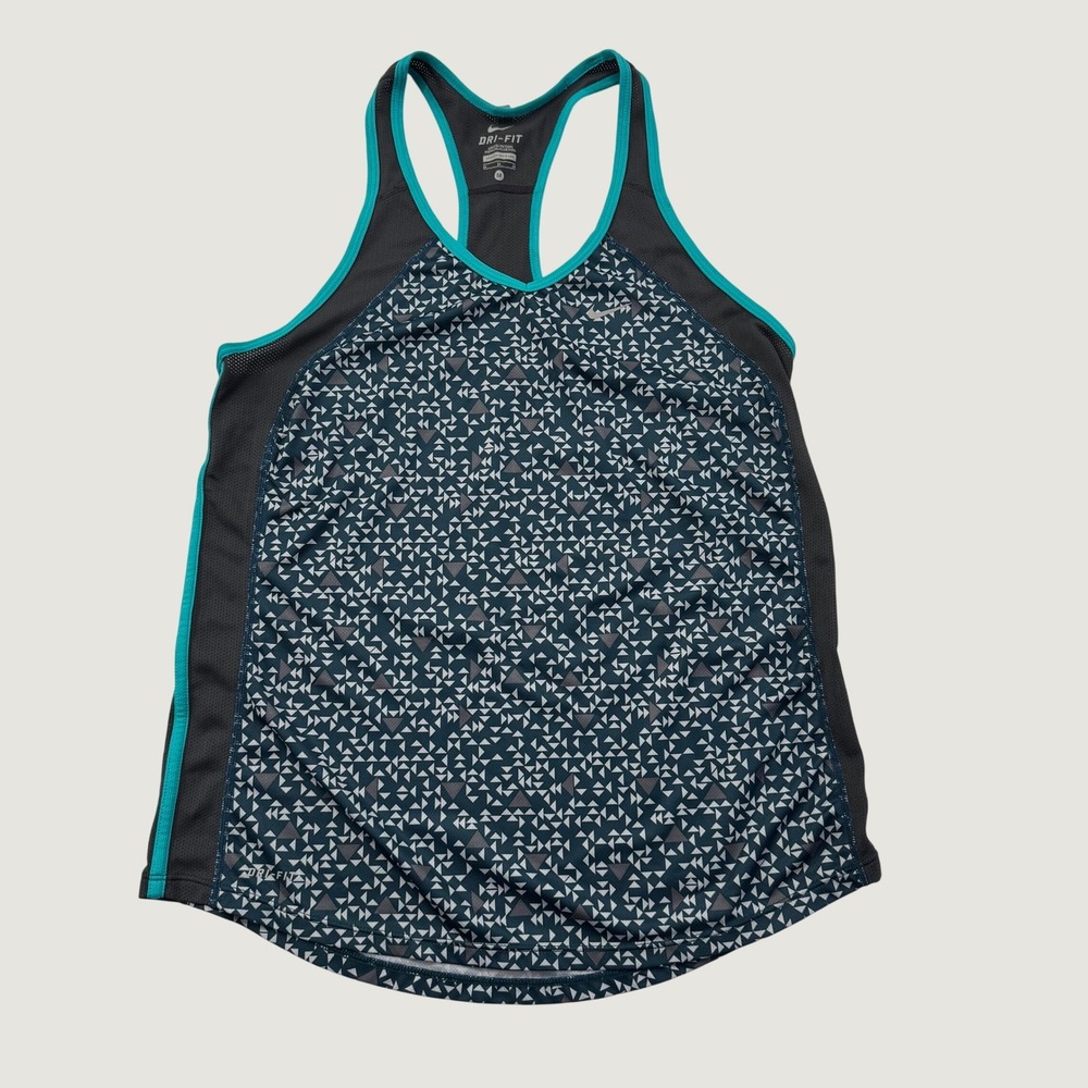 Nike Dri-FIT Tank Top Womens Medium Blue Gray Teal Geometric Racerback